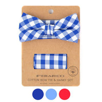 Men's Checkered Cotton Bow Tie & Hanky Set - CTBH1733 - Bundle Bus