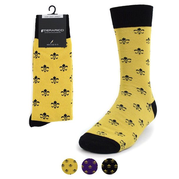 Men's Cotton Fleur-de-lis Novelty Socks- FLS01 - Bundle Bus