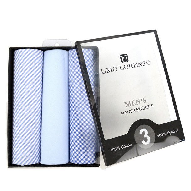 Men's Cotton Solid, Striped & Plaid Blue Handkerchiefs - MFB1733 - Bundle Bus