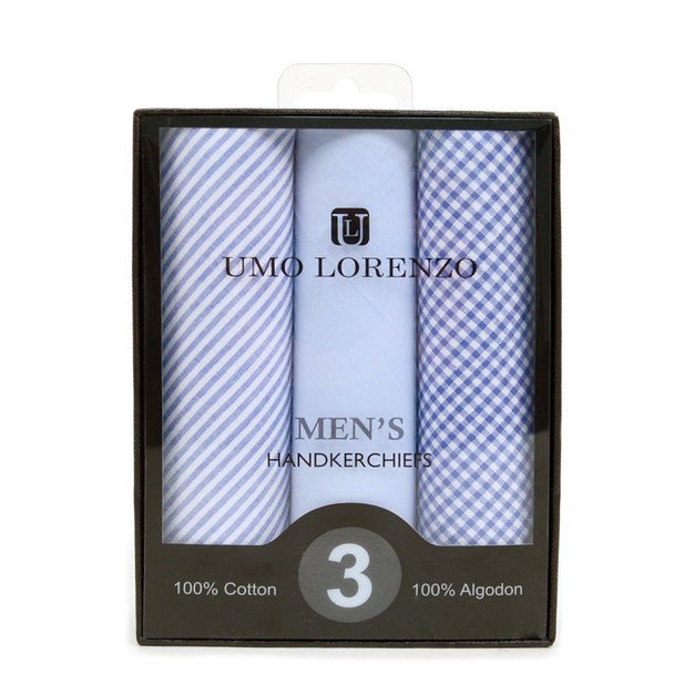 Men's Cotton Solid, Striped & Plaid Blue Handkerchiefs - MFB1733 - Bundle Bus