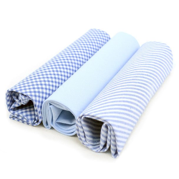 Men's Cotton Solid, Striped & Plaid Blue Handkerchiefs - MFB1733 - Bundle Bus