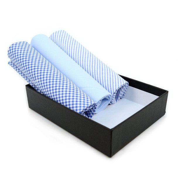 Men's Cotton Solid, Striped & Plaid Blue Handkerchiefs - MFB1733 - Bundle Bus