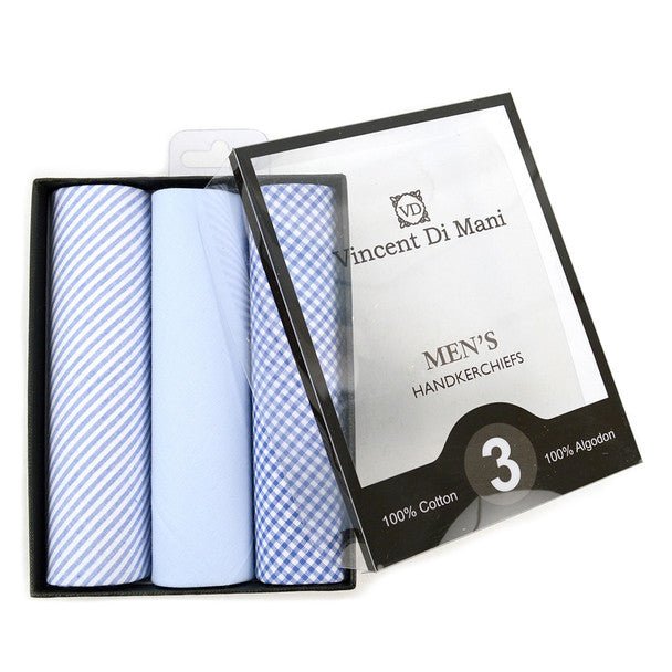 Men's Cotton Solid, Striped & Plaid Blue Handkerchiefs - MFVB1733 - Bundle Bus