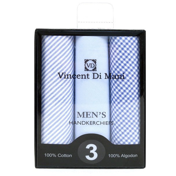 Men's Cotton Solid, Striped & Plaid Blue Handkerchiefs - MFVB1733 - Bundle Bus