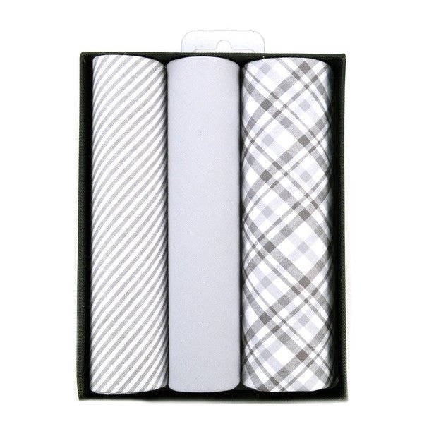 Men's Cotton Solid, Striped & Plaid Gray Handkerchiefs - MFB1723 - Bundle Bus