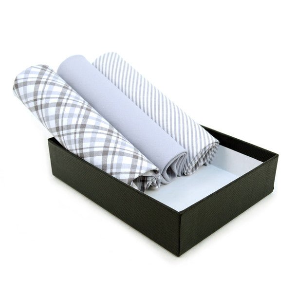 Men's Cotton Solid, Striped & Plaid Gray Handkerchiefs - MFB1723 - Bundle Bus