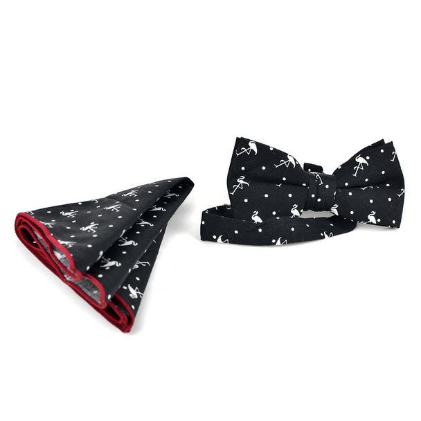 Men's Flamingo Print Cotton Bow Tie & Hanky Set - CTBH1734 - Bundle Bus