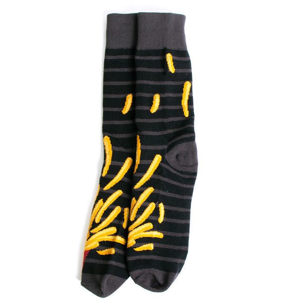 Men's Flying French Fries Novelty Socks- NVS19628-BK - Bundle Bus