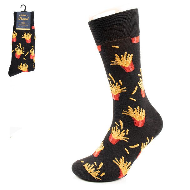 Men's French Fries Novelty Socks- NVS19629-BK - Bundle Bus