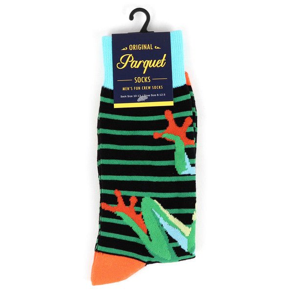 Men's Frog Striped Pattern Novelty Socks - NVS19504-BK - Bundle Bus