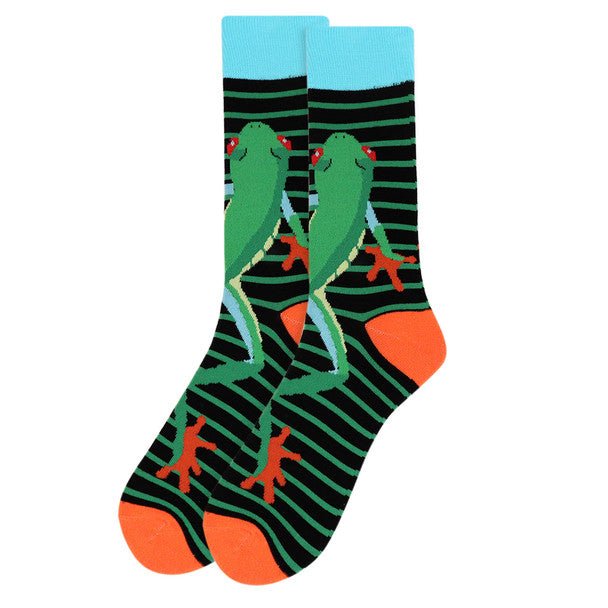 Men's Frog Striped Pattern Novelty Socks - NVS19504-BK - Bundle Bus