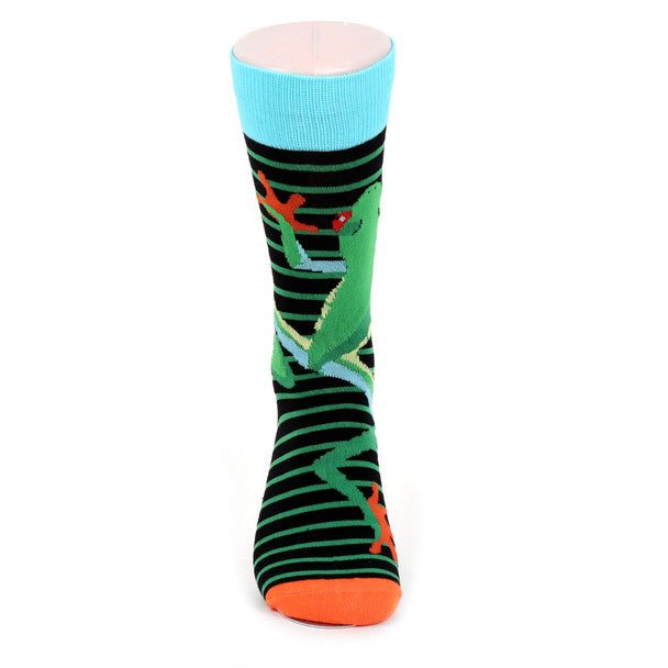 Men's Frog Striped Pattern Novelty Socks - NVS19504-BK - Bundle Bus