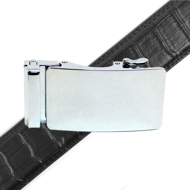 Men's Genuine Leather Polished Chrome Buckle Ratchet Belt - MGLBB50X-Chrome - Bundle Bus