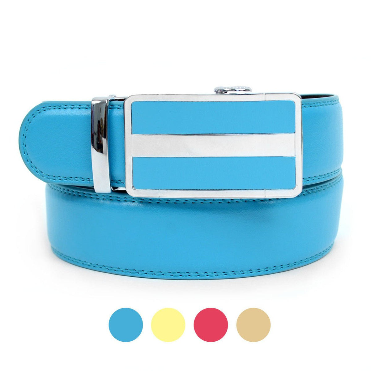 Men's Genuine Leather Sliding Buckle Ratchet Belt - 4-Colors - Bundle Bus