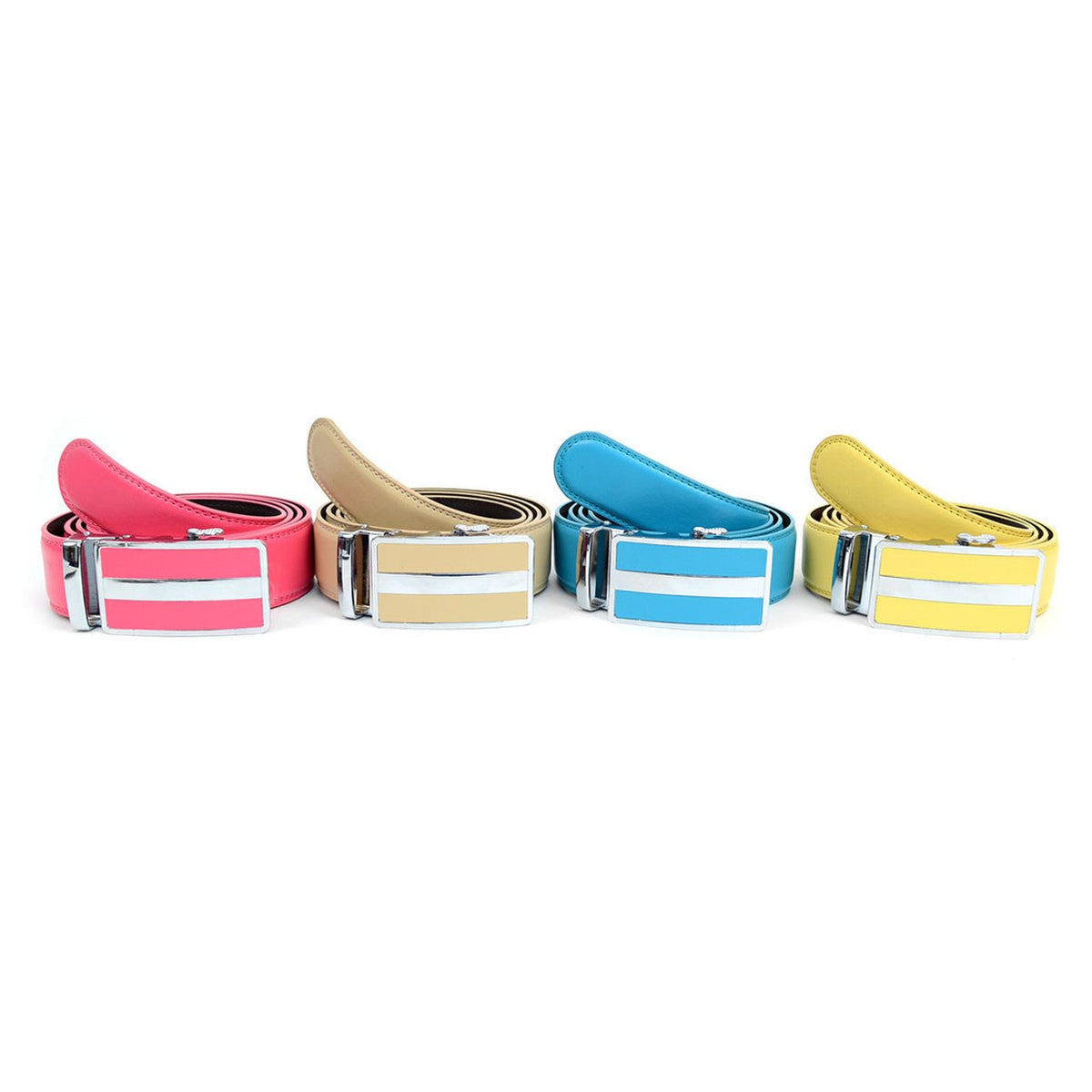 Men's Genuine Leather Sliding Buckle Ratchet Belt - 4-Colors - Bundle Bus