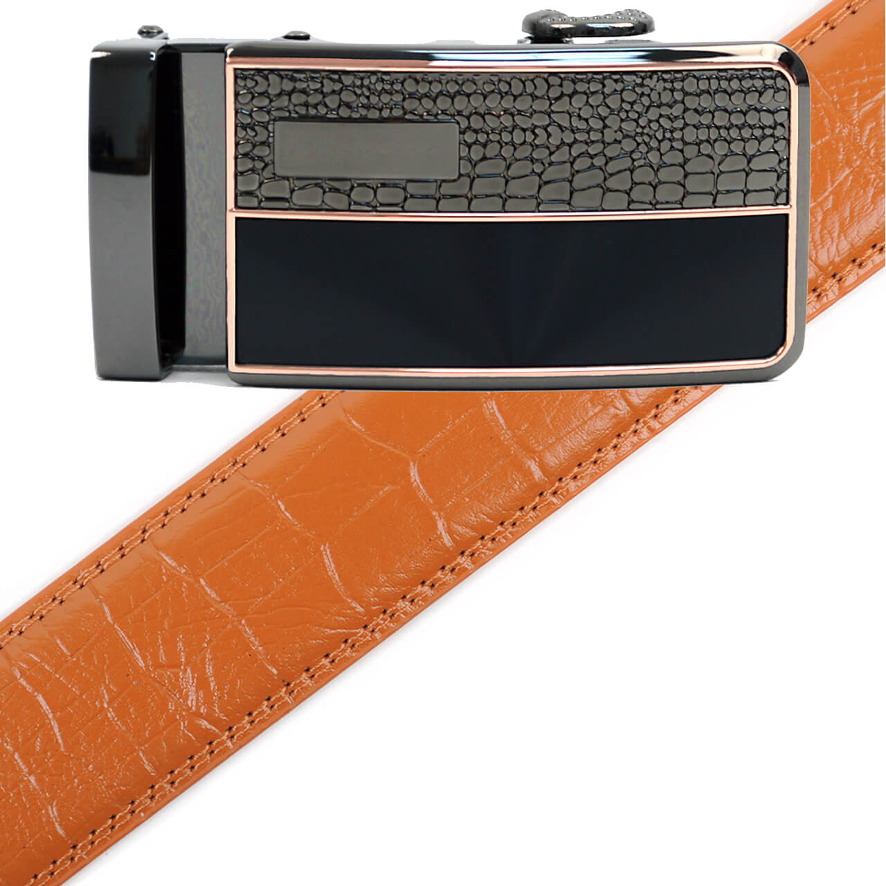 Men's Genuine Leather Sliding Buckle Ratchet Belt MGLBB1 - Bundle Bus