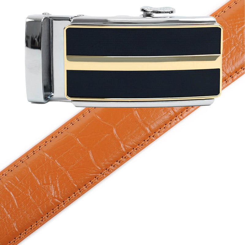 Men's Genuine Leather Sliding Buckle Ratchet Belt MGLBB10 - Bundle Bus