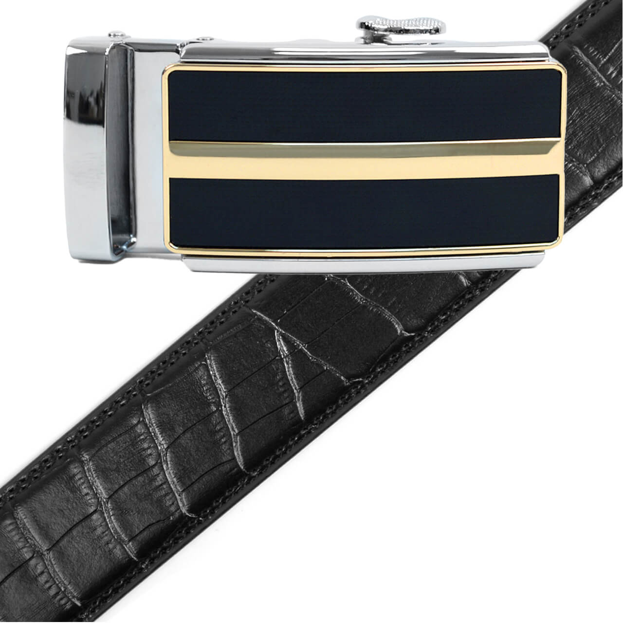 Men's Genuine Leather Sliding Buckle Ratchet Belt MGLBB10 - Bundle Bus