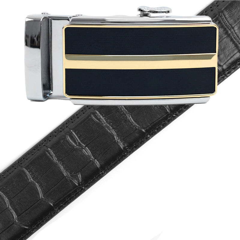 Men's Genuine Leather Sliding Buckle Ratchet Belt MGLBB10 - Bundle Bus