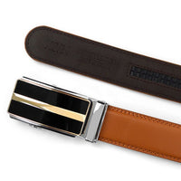 Men's Genuine Leather Sliding Buckle Ratchet Belt MGLBB10 - Bundle Bus