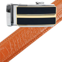 Men's Genuine Leather Sliding Buckle Ratchet Belt MGLBB10 - Bundle Bus