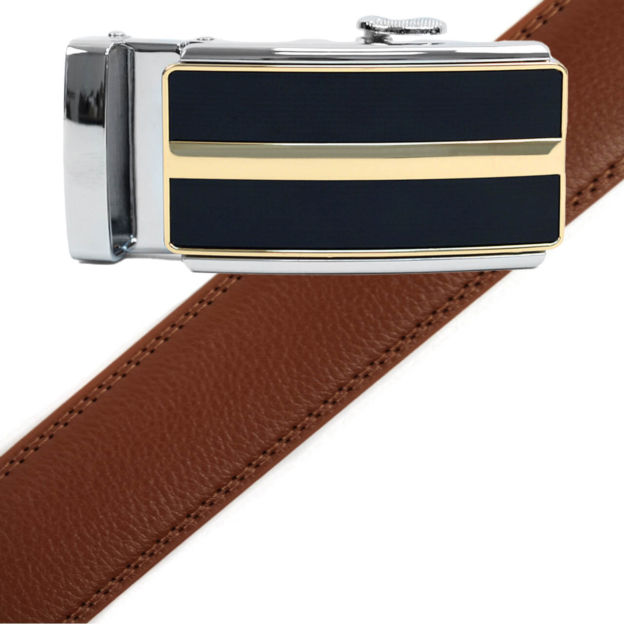 Men's Genuine Leather Sliding Buckle Ratchet Belt MGLBB10 - Bundle Bus