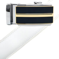 Men's Genuine Leather Sliding Buckle Ratchet Belt MGLBB10 - Bundle Bus