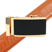 Men's Genuine Leather Sliding Buckle Ratchet Belt MGLBB11 - Bundle Bus