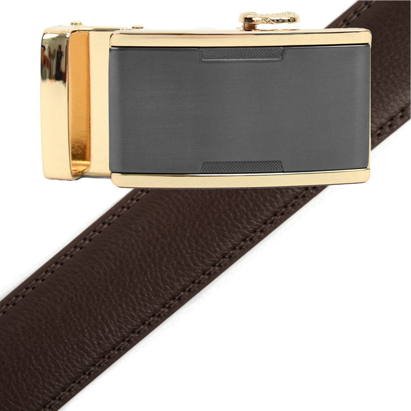 Men's Genuine Leather Sliding Buckle Ratchet Belt - MGLBB14 - Bundle Bus