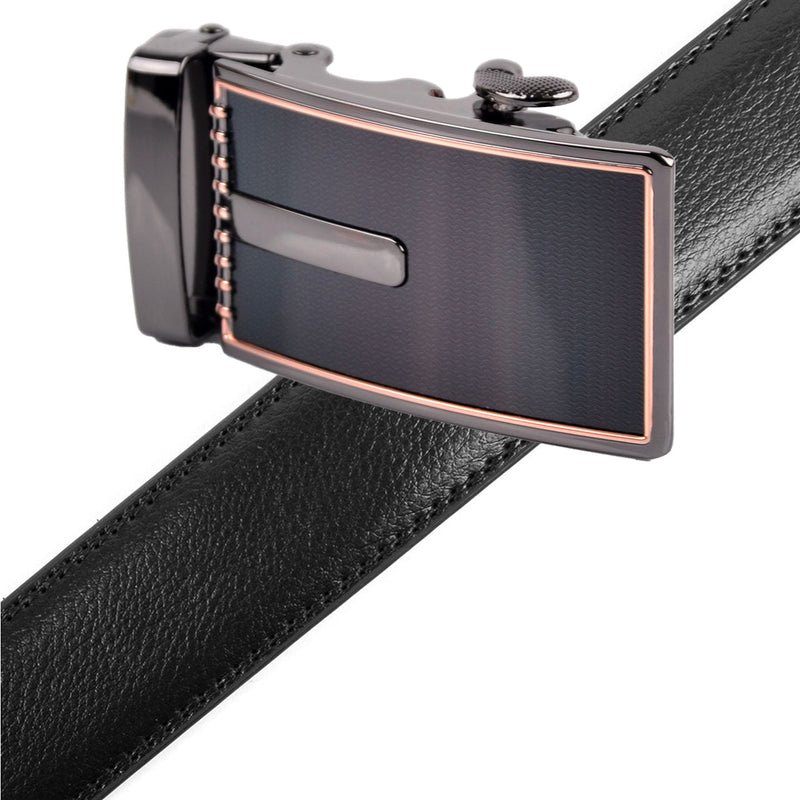 Men's Genuine Leather Sliding Buckle Ratchet Belt MGLBB15 - Bundle Bus