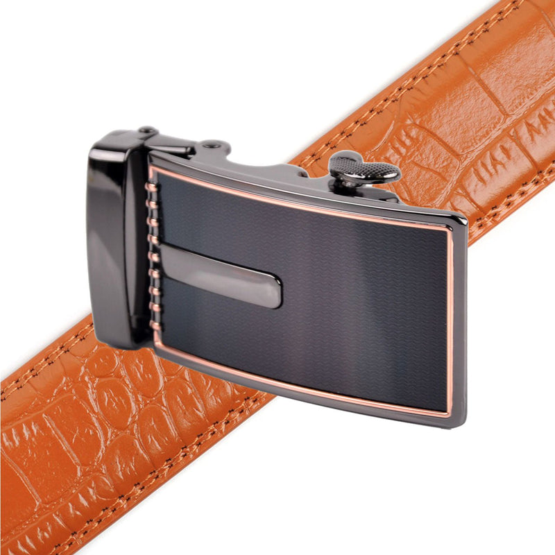 Men's Genuine Leather Sliding Buckle Ratchet Belt MGLBB15 - Bundle Bus