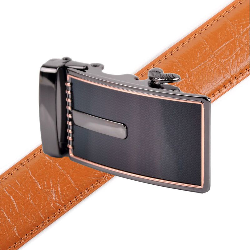 Men's Genuine Leather Sliding Buckle Ratchet Belt MGLBB15 - Bundle Bus