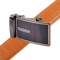 Men's Genuine Leather Sliding Buckle Ratchet Belt MGLBB15 - Bundle Bus