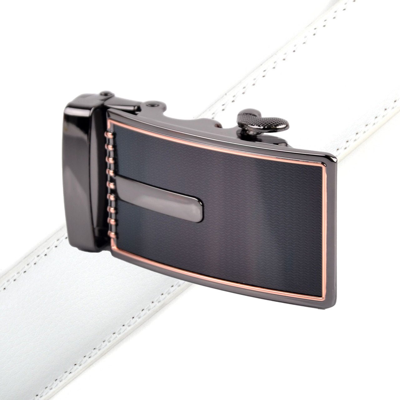 Men's Genuine Leather Sliding Buckle Ratchet Belt MGLBB15 - Bundle Bus