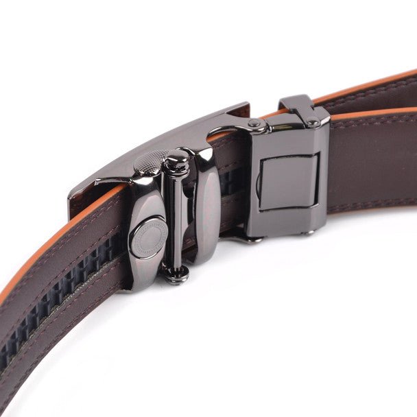 Men's Genuine Leather Sliding Buckle Ratchet Belt MGLBB15 - Bundle Bus