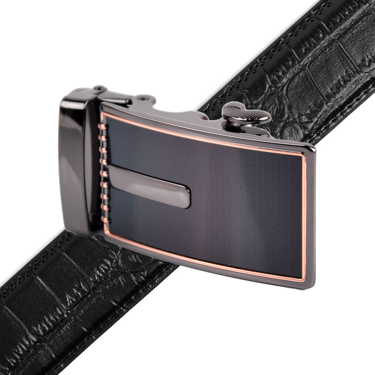 Men's Genuine Leather Sliding Buckle Ratchet Belt MGLBB15 - Bundle Bus