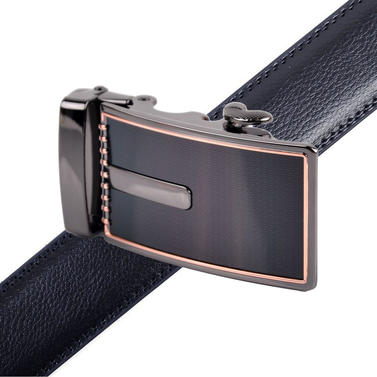 Men's Genuine Leather Sliding Buckle Ratchet Belt MGLBB15 - Bundle Bus