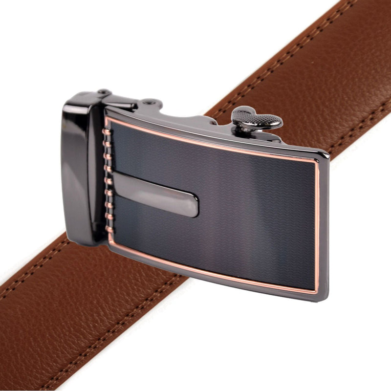 Men's Genuine Leather Sliding Buckle Ratchet Belt MGLBB15 - Bundle Bus