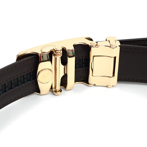 Men's Genuine Leather Sliding Buckle Ratchet Belt - MGLBB16 - Bundle Bus