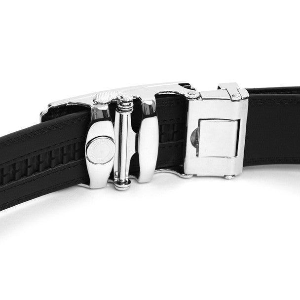 Men's Genuine Leather Sliding Buckle Ratchet Belt MGLBB17 - Bundle Bus