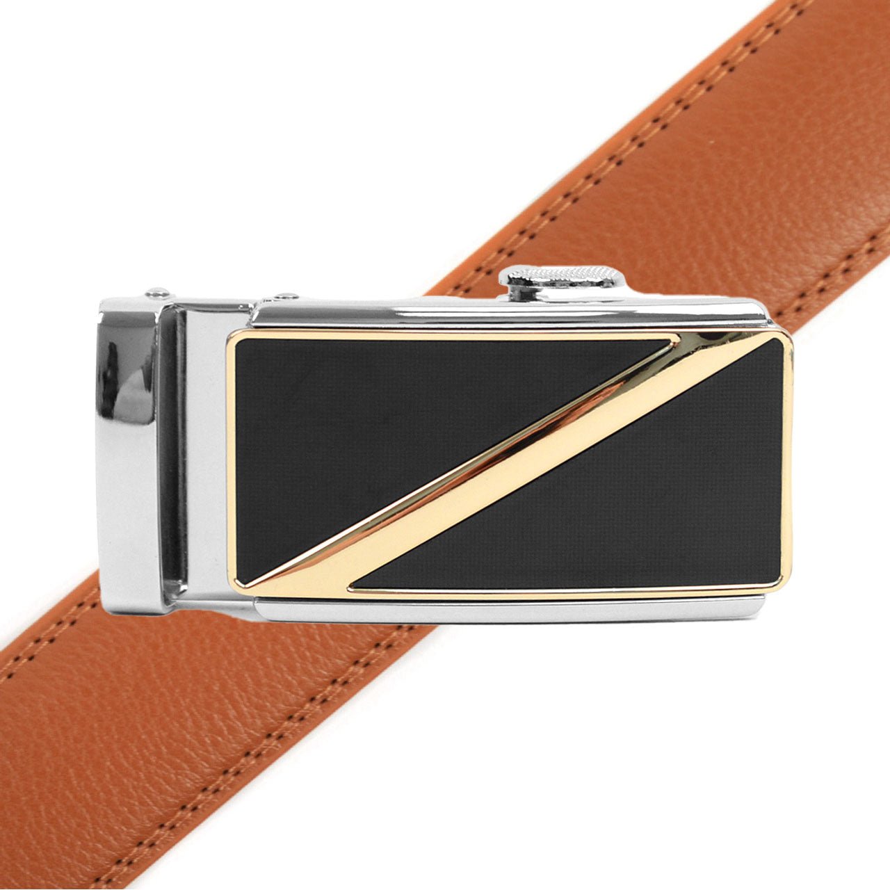 Men's Genuine Leather Sliding Buckle Ratchet Belt MGLBB17 - Bundle Bus