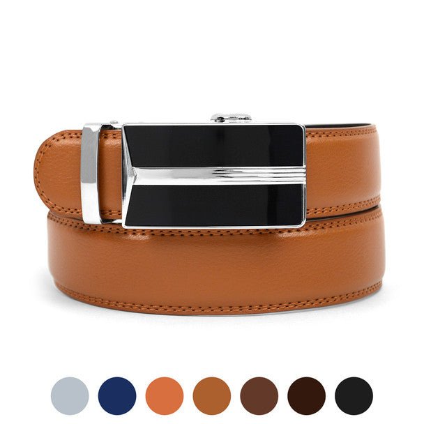 Men's Genuine Leather Sliding Buckle Ratchet Belt - MGLBB18 - Bundle Bus