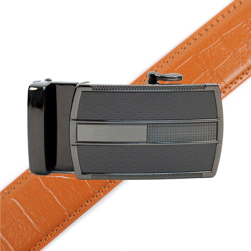 Men's Genuine Leather Sliding Buckle Ratchet Belt MGLBB19 - Bundle Bus