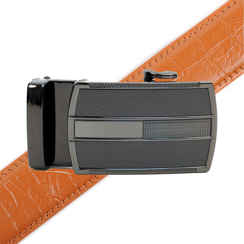 Men's Genuine Leather Sliding Buckle Ratchet Belt MGLBB19 - Bundle Bus