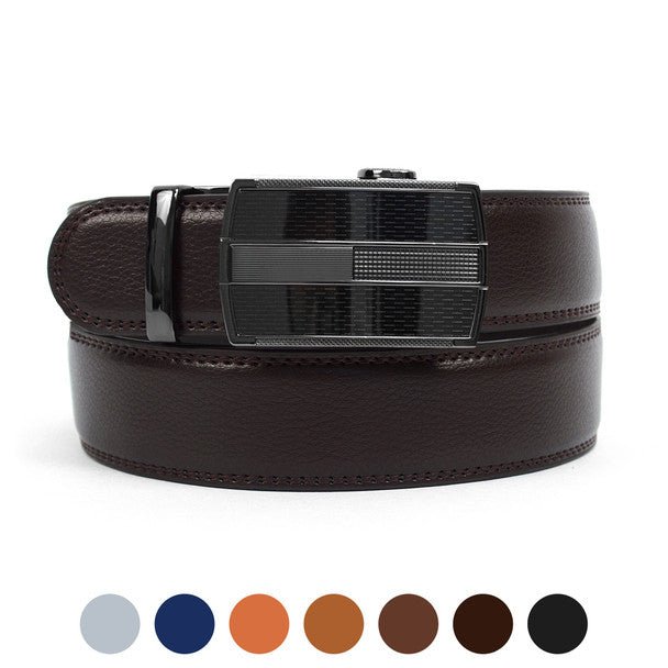 Men's Genuine Leather Sliding Buckle Ratchet Belt MGLBB19 - Bundle Bus