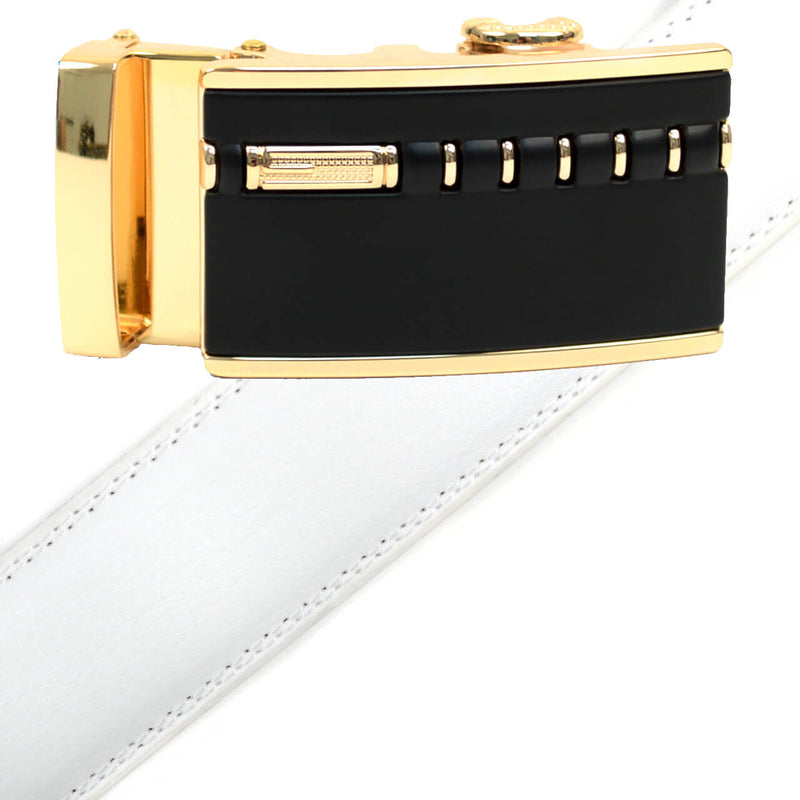 Men's Genuine Leather Sliding Buckle Ratchet Belt MGLBB2 - Bundle Bus