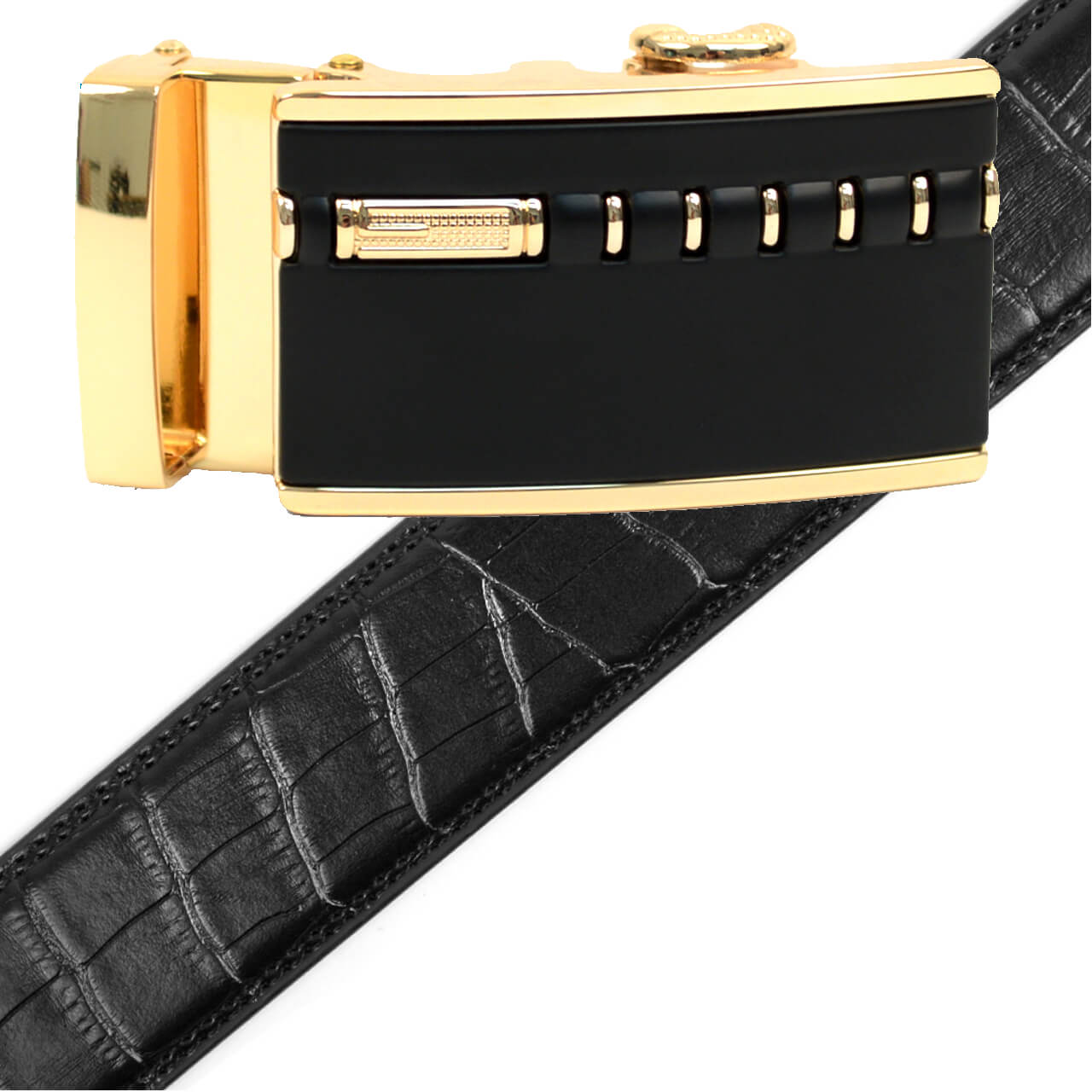 Men's Genuine Leather Sliding Buckle Ratchet Belt MGLBB2 - Bundle Bus