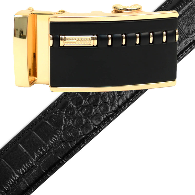 Men's Genuine Leather Sliding Buckle Ratchet Belt MGLBB2 - Bundle Bus