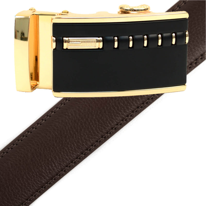 Men's Genuine Leather Sliding Buckle Ratchet Belt MGLBB2 - Bundle Bus