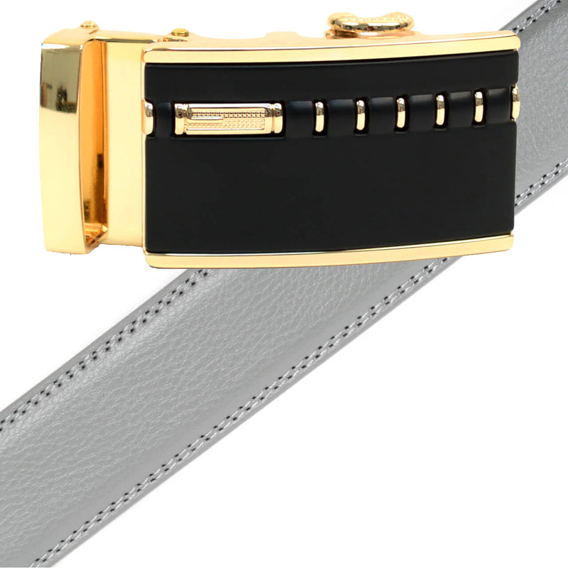 Men's Genuine Leather Sliding Buckle Ratchet Belt MGLBB2 - Bundle Bus